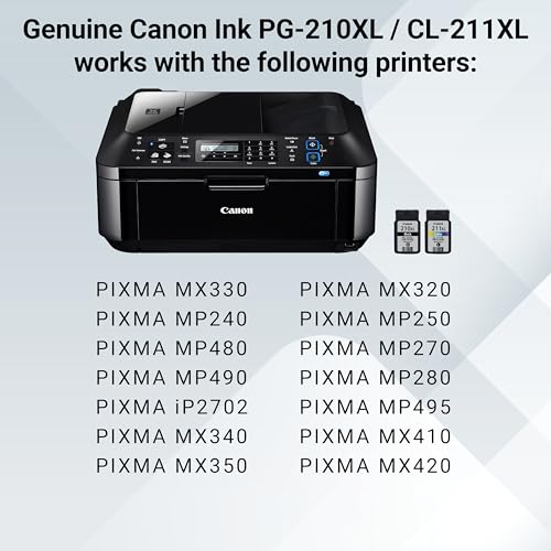 Canon PG-210 XL / CL-211 XL Genuine Ink Value Pack (2 Cartridges), Compatible with MX320/330/340/350/410/420, MP240/250/270/280/480/490/495, iP2702