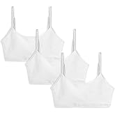 Mightly Girls' Bralette | Organic Cotton, Cami Crop Training Bra with Adjustable Straps, Soft and Fresh Dance & Sport & Gym Set for Kids and Teens, Fair Trade Certified 3-Pack, White, 14