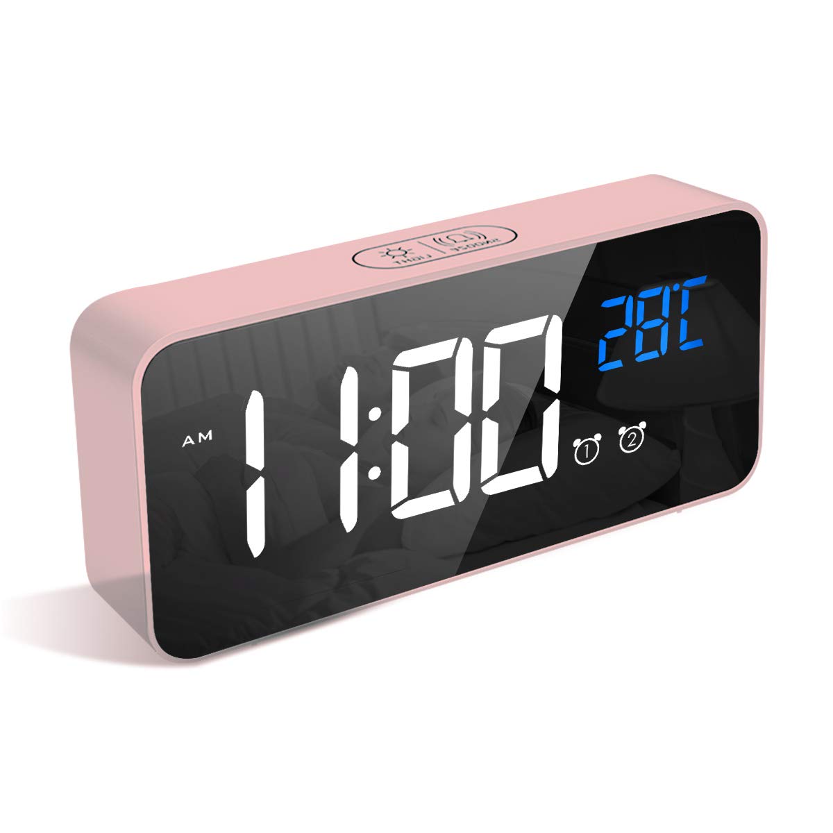 LATEC Digital Alarm Clock with LED Temperature Display Clock with 10 Alarm Sounds USB Charging Port Dimmer Brightness Adjustable Sleep Alarm Mirror Portable with Dual Alarm