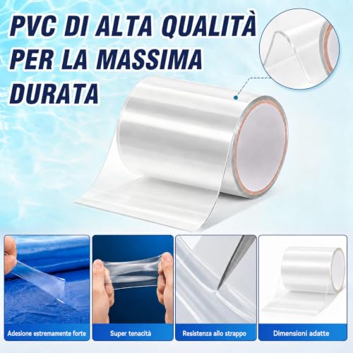 HuakChai Kit Riparazione Piscina, Nastro Impermeabile Subacqueo, Set di Toppe Autoadesive in PVC per Piscine (10x150 cm) con Forbici e Spatola, per Piscine Gonfiabili, Gommoni e Materassini ad Aria