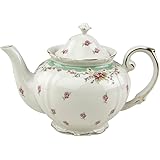 Gracie China by Coastline Imports Vintage Green Rose Porcelain 5-Cup Teapot