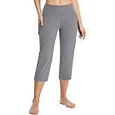 baleaf Womens Yoga Capri Pants High Waist Capri Leggings with Pockets Wide Leg Crop Exercise Workout Summer Pants