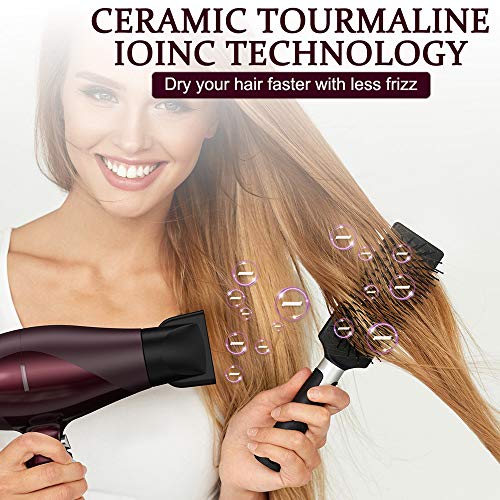 Ovonni Medium Hair Dryer with Diffuser, Pro 1875W Negative Ion Ceramic Tourmaline AC Motor Blow Dryer, 2 Speed/3 Heat Settings Medium Size Hair Dryers with Comb Attachment (Red)