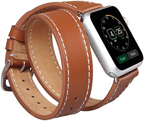 Leather Apple Watch Band for Apple Watch 42mm - Double tour with silver lugs (Brown)