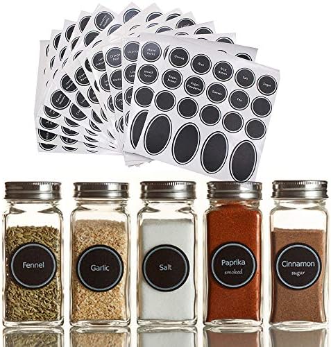 MA87 320 Printed Spice Jar and Pantry Label Set Chalkboard Round Stickers Write-on Labels
