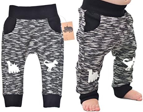 Dinosaur Knee Patch Stretch Pants for Infant Baby Toddler Unisex Boys and Girls by Mini Jiji (12-18 mos)