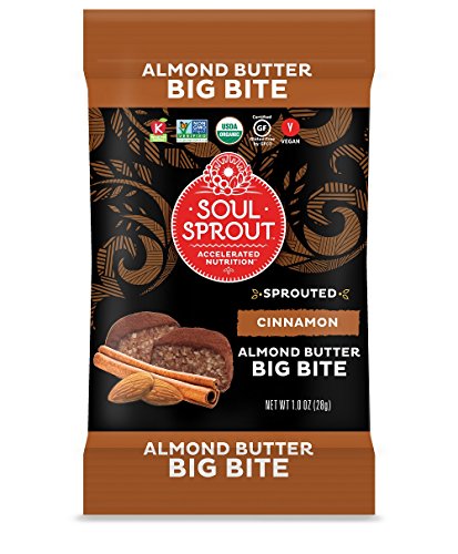 Soul Sprout by Two Moms Organic Sprouted Raw Almond Butter Big Bite, Cinnamon, 1 Ounce, 12 Count