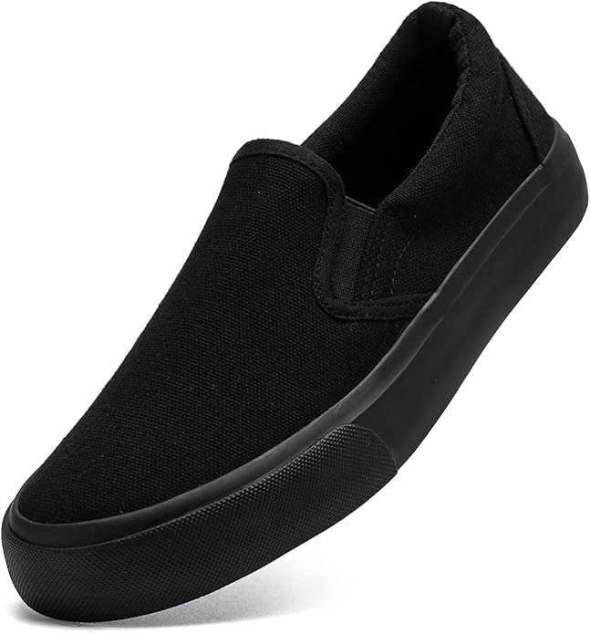 Emma Shoes Low-Top Slip Ons Women's Fashion Sneakers Casual Canvas Sneakers for Women Comfortable Flats Breathable Padded Insole Slip on Sneakers Women Low Slip on Shoes, All Black, 9