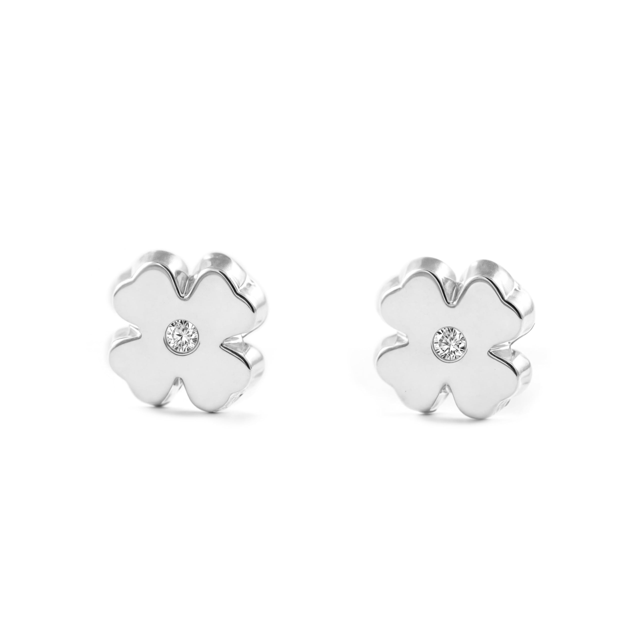 9ct White Gold Clover Children's Earrings