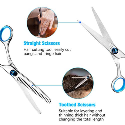 Ciseaux Coiffure Professionnels, liaboe 12PCS Kit Coiffure Ensemble de Ciseaux Coiffeur Ciseaux Désépaississant Cape Pinces à Cheveux Peignes Balais à Cou Materiel Coiffure Salon Barbier Maison( Noir)