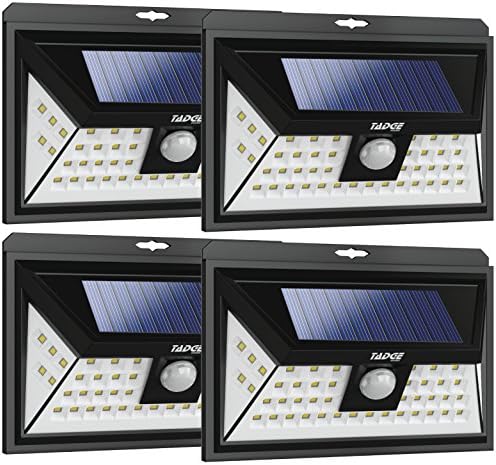 Solar Outdoor Patio Deck Lights 48 LED - Outside Motion Sensor Security Sun Powered Lighting For Yard, Backyard, Pathway, &amp; Driveway | Wide Angle