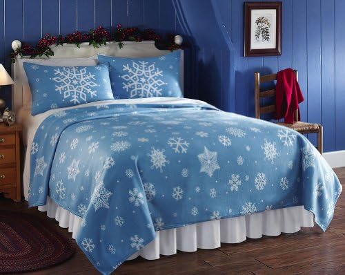 Blue &amp; White Twin Snowflake Fleece Coverlet Comforter &amp; Sham Set + HOMEMADE WAX MELT