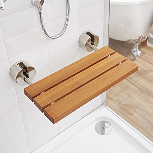 Bengal Teak Wooden Folding Wall Mounted Shower Seat With Brushed Nickel