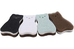 4 pcs/Set Beautiful cat Shape Sponge scouring pad Dishwasher high Density Magic Sponge Kitchen Tool, # 01 Nice Processed