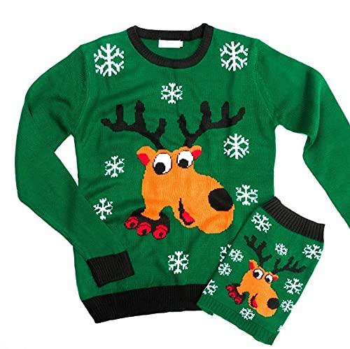 famjamjams Matching Pet & Owner Sweaters - 100% Acrylic Pet Parent Dog Twinning Holiday Ugly Christmas Sweater - Rad Reindeer, Dog 2XL, Back Length 23" - Add Human Matching Sweaters to Cart Separately