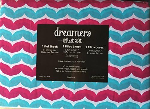 Dreamers 4 Piece Sheet Set, Aqua Blue Hot Pink Waves (Full)