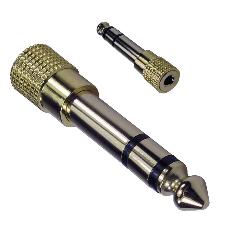 rhinocables 3.5mm Jack Socket to 6.35mm 1/4" Stereo Jack Audio Plug Adapter Gold Metal Converter for Keyboard Amp Instruments (1)