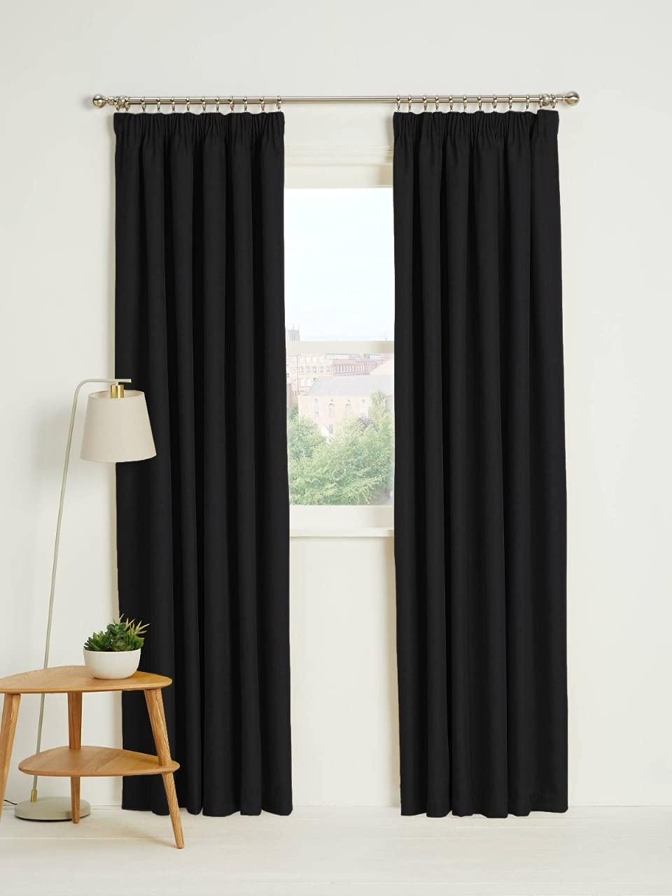 Kinfolk Textile Blackout Thermal Pencil Pleat Tape Top Insulated Pair of Blackout Curtains Including 2 Tiebacks (Black, 66" x 54")