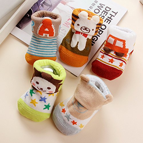 Dicry Baby Boys Socks,6-18 Months,5 Pairs,Turn Cuff,Non Slip,Anti Skid,Infant Grip Ankle Socks