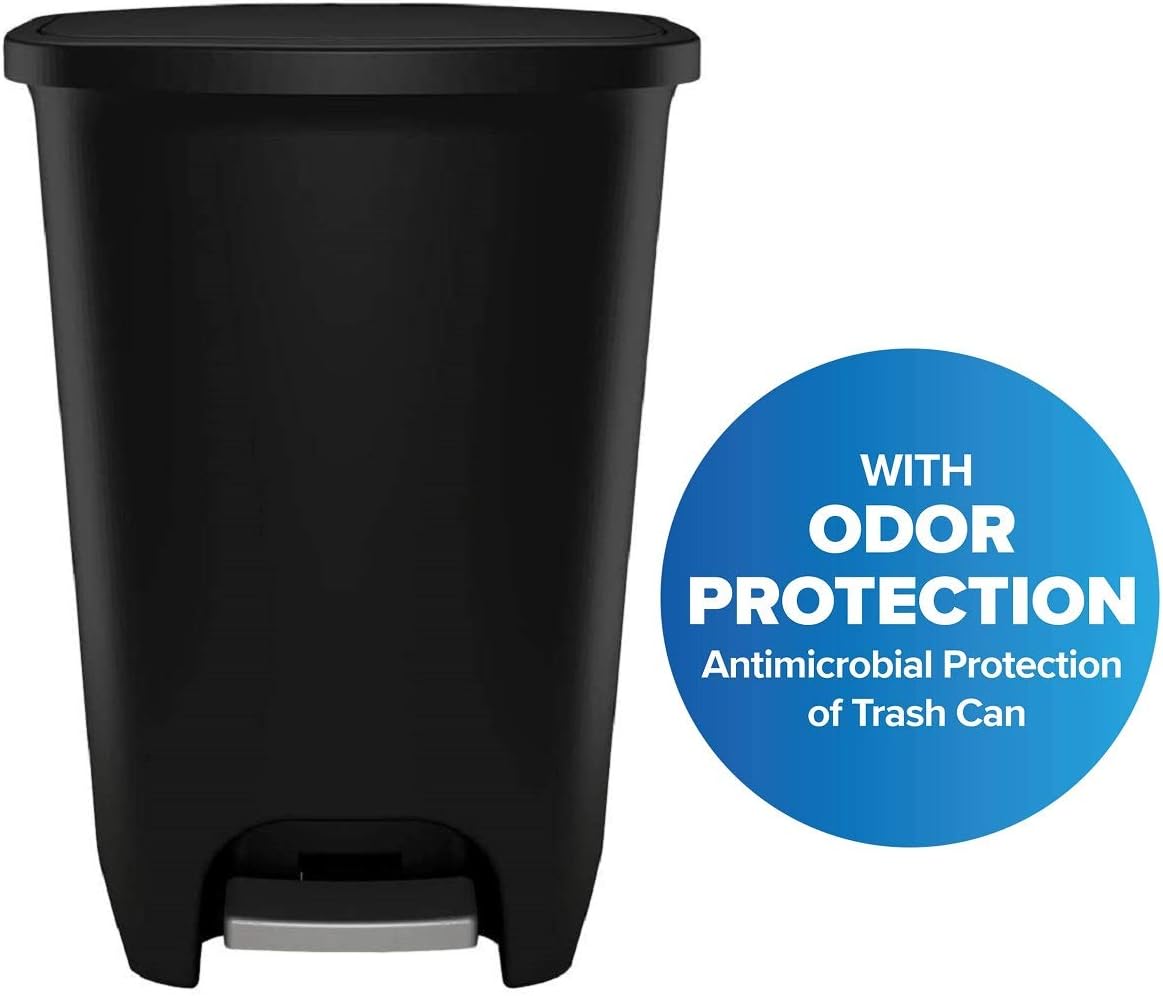 GLAD 75L Extra Capacity Plastic Step Can with CloroxTM Odor Protection | Fits All 20 Gallon Trash Bags, 75 Liter, Matte Black: Home & Kitchen