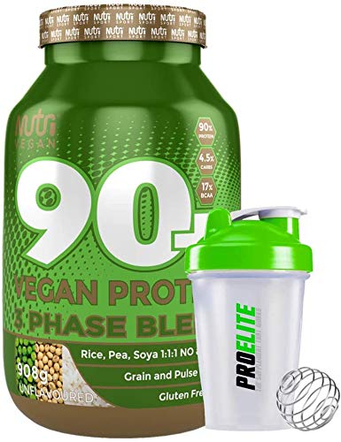Nutrisport90+ Plus Vegan 3 Phase Protein Blend 908g Unflavoured + Shaker Bottle