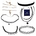 5 PCS Women's Classic Black Velvet and Black Stretch Gothic Tattoo and Black Lace Choker Necklace