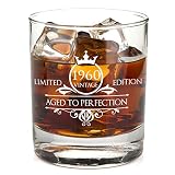 1960 60th Birthday Whiskey Glass for Men and Women - Vintage Funny Anniversary Gift Idea for Him, Her, Husband, Wife - 60 Year Old Gifts for Mom, Dad - Party Favors, Decorations - 11 oz