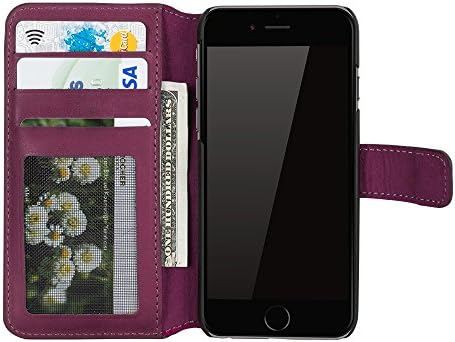 Benito Wallet case for Iphone SE, Handmade,Slim, Genuine Leather Case, Slim Flip Cases Cover with Kickstand &amp; Credit Card Slots, Made in Europe, European Style &amp; Quality (Purple - 5 SE)