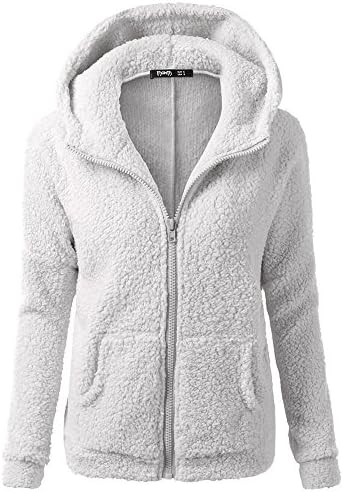 Women Winter Coat Hooded Sweater Coat Warm Wool Zipper Overcoat Cotton Sweatshirt Outwear Blouse Tops