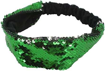 simsimy Sequin Headband Pack1 Glitter Headbands Colors - Elastic Stretch Sparkly Fashion Headband for Teens Girls Women Reversible Color Changing Hair Accessory Great Gift Idea (Grass Green+Silver)
