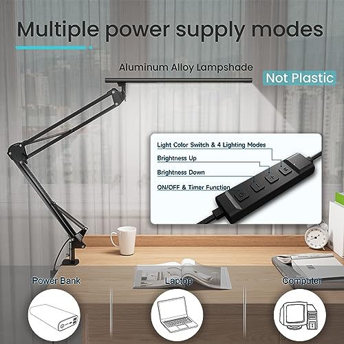VERSKI LED Desk Lamp, Desk Lamp for Home, Office, Eye Protection, Daylight Lamp, 5 Adjustable Color Temperatures and Brightness, with QC 3.0 Adapter, 12W