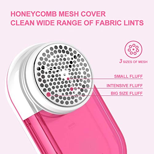 KOODER Sweater Shaver, Double Battery Lint Remover, Efficient and Durable Sweater Fabric Shaver,with Protective Cover Prevent Fabric Damaged (Pink)