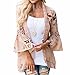 Women’s 3/4 Flare Sleeve Floral Print Casual Kimono Cardigan Blouse Top (L, Khaki)