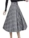 Tanming Women's Elastic Waist Belted Wool Blend Check Plaid Midi Skirt (Medium, Blue)