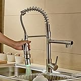 Rozin® Single Handle Two Spouts Kitchen Sink Faucet with LED Pull Out Sprayer Kitchen Faucet Brushed Nickel