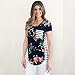 Blackobe Womens Spring Summer Flower Print Short Sleeve Striped T Shirt (L, D)