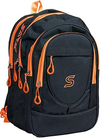 SARA 25 Liter Polyester Waterproof Black and Orange Spacious School Bag,College Bag, Casual Backpack for Boys and Girls