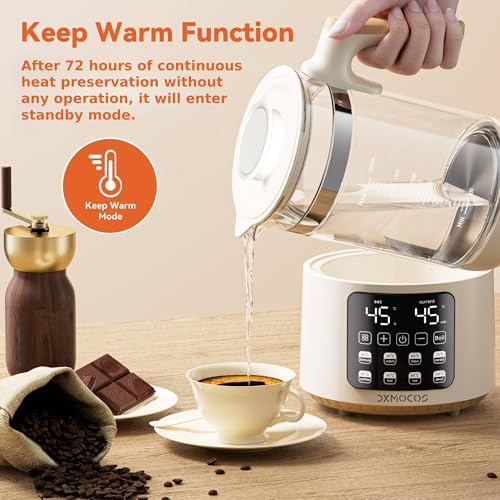Dxmocos Electric Kettle with Temperature Control, 1.5L Large Capacity Stainless Steel Water Boiler, 40°C to 100°C Adjustable, 72H Keep Warm, Type G Plug, Kettle for Coffee, Tea, Milk Powder