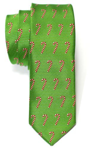 Retreez Green Christmas Woven Skinny Tie with Christmas Candy Canes Pattern