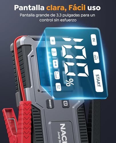 Arrancador de carro 6000A, motor de arranque de bateria de 12V (para gasolina 9.0L ou diesel 7.0L), arranque com cabos integrados, lanterna LED de emergência, standby longo, carregamento rápido