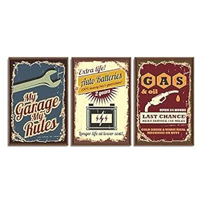 Framed Canvas Wall Art for Living Room, Bedroom Vintage Garage Canvas Prints for Home Decoration Ready to Hanging - 16"x24"x3 Panels