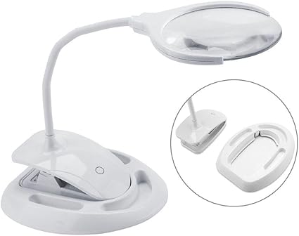RealPlus 10X Lupa Con Luz LED Para Manualidades, Lampara Escritorio Y Lupa 2 En 1 [con Base Y Abrazadera, Soporte Ajustable], 5 Color, 10 Brillo, Ideal Para Diamond Painting, Relojero, Lectura
