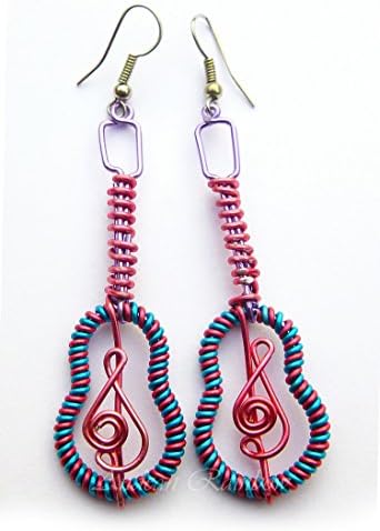 Guitar Women Earrings - Pink and Blue Wire work Jewelry for Women - Music Inspired Earrings - Gift for Women - OOAK Jewelry