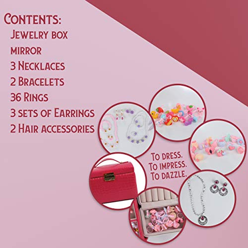 DRESS 2 PLAY Pretend Play and Dress Up Little Girls Jewelry for Girls 34 Piece Jewelry Set and Accessories Playset with Jewelry Box, Rings, Bracelets, and Necklaces and More - Thumbnail 4