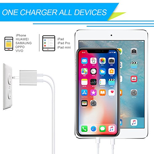 JAHMAI Wall Charger 21W 4.2A Dual-Port Portable USB Travel Wall Charger Phone Charger Adapter for iPhone X, 8, 7, 6S, Plus, 5S, iPad , Galaxy S7, S6 Edge Plus, S5, Nexus, HTC more(White)