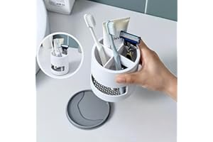 White Plastic Bathroom Organizer, Multi-Compartment Countertop Storage Tray for Vanity, Makeup and Toothbrush Holder, Water-R