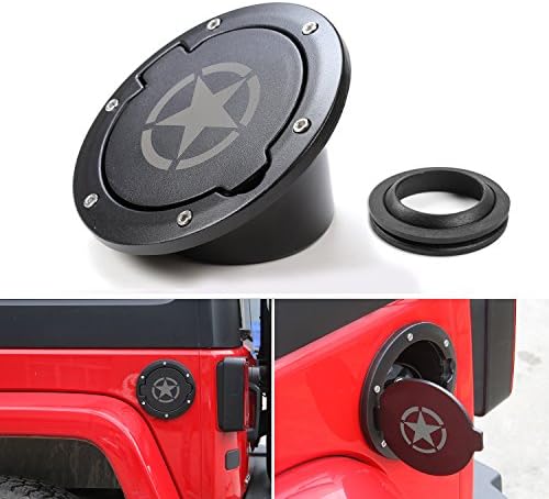 JeCar Fuel Filler Door Cover Gas Tank Cap 2/4 Door For Jeep Wrangler Unlimited JK-Black (Pentagon)
