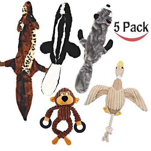 Lobeve 5 Pack Dog Squeaky Toys Three No Stuffing Toy and Two Plush with Stuffing for Small Medium Dog Pets