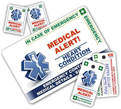 HEART CONDITION In Case of Emergency (I.C.E.) ICE Card Pack with Key Rings & Stickers