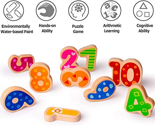 Learning Games Jigsaw Puzzle Best Christmas Gift for 1 2 3 Yeas Old Boy Girl Toddler Toy, Wooden Learning Toy with 10 Geometric Blocks Preschool Sorting & Stacking Toys Parent-Child Interaction Toys